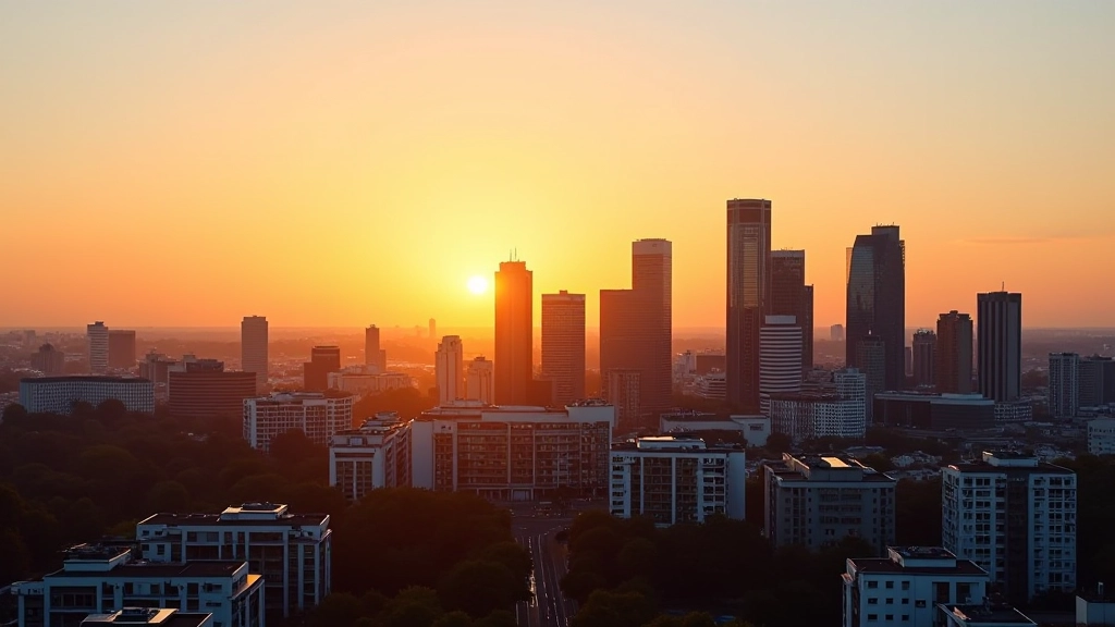 Moderne Skyline von Berlin bei Sonnenuntergang, symbolisiert Deutschlands wirtschaftliche Zukunft und demografische Veränderungen