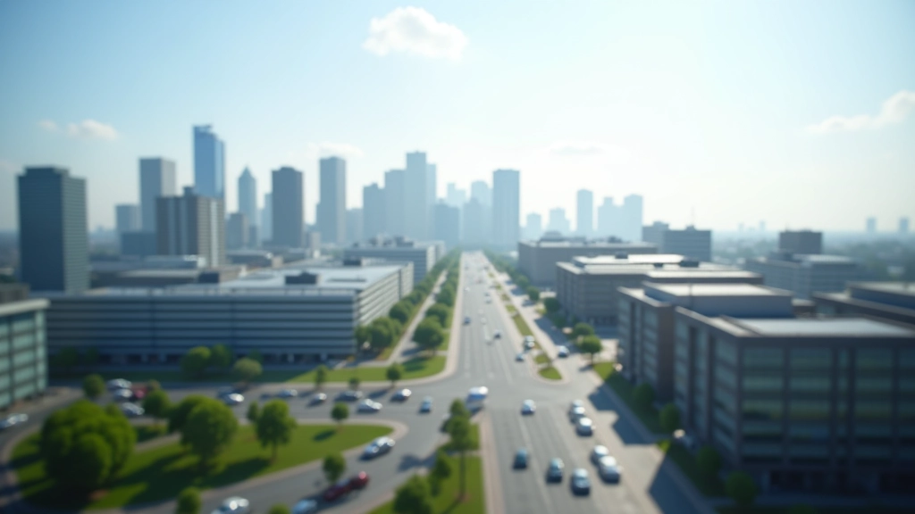 Moderne Bürogebäude und Industrieanlagen, die wirtschaftliches Wachstum und Produktion symbolisieren